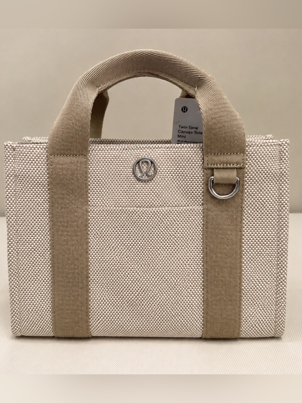 #722 NWT Lululemon Two-Tone Canvas Mini Tote 4.5L Mojave Tan Light Ivory - Picture 1 of 10